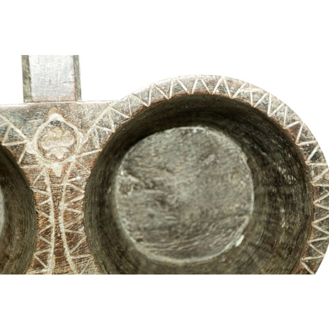 Brown Antique Indian Teakwood Large Container With Rustic Carving and Spoon For Sale - Image 8 of 13