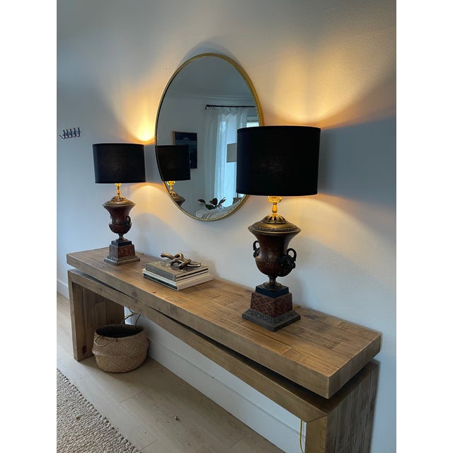 Mid 20th Century Vintage Bronze Urn Table Lamps With Red and Gold Detailing - a Pair For Sale In Austin - Image 6 of 11