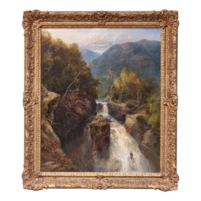 James Burrell Smith, Landscape with Waterfall, 1800s, Oil on Canvas, Framed For Sale