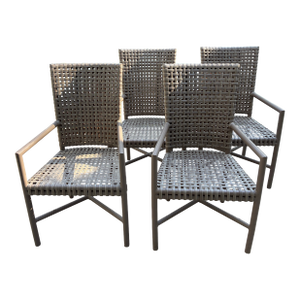 Set of 4 McGuire Woven Resin Outdoor Tall Back Dining Chair