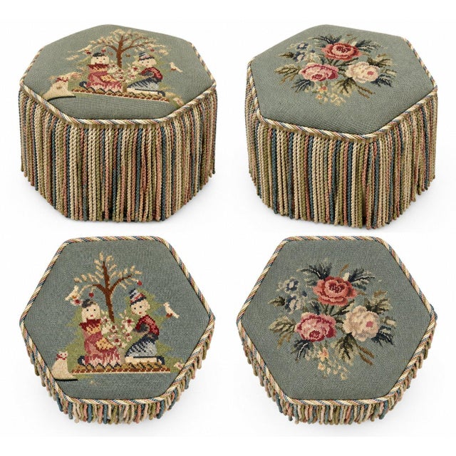 These lovely vintage ottomans possess a unique, old-world charm and a distinctive character. The top of each piece...