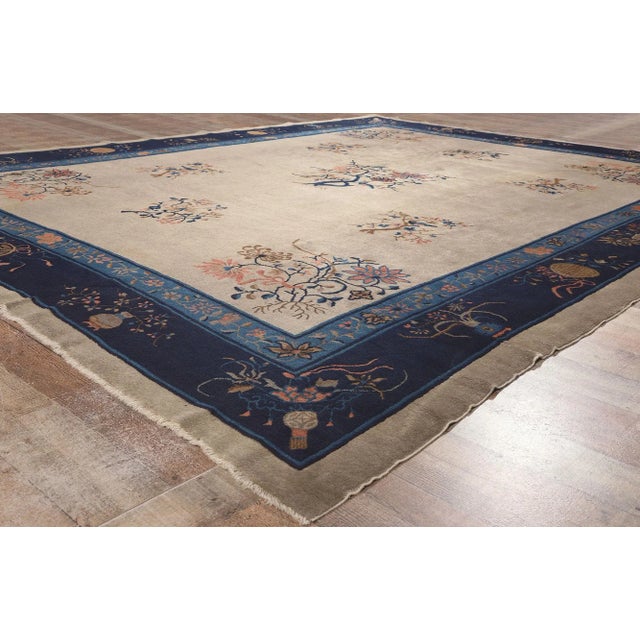 Textile Early 20th Century Chinoiserie Chic Antique Chinese Peking Rug 09'00 X 11'04. For Sale - Image 7 of 9