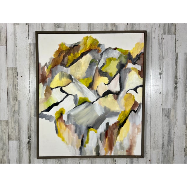 Light and airy abstract painting on canvas. Signed and dated Carole Moss Wilson 75.