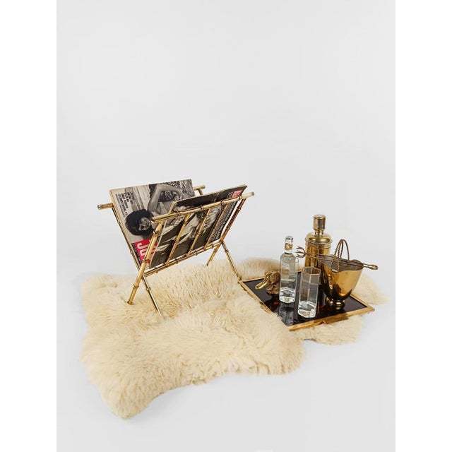 Vintage Gilded Brass & Faux Bamboo Magazine Rack, Italy, 1960s For Sale - Image 6 of 18