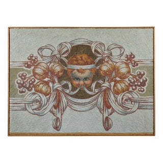 Fresco, Face with Florals Composition, 1950s, Canvas For Sale