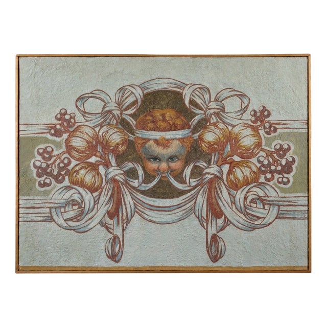 Fresco, Face with Florals Composition, 1950s, Canvas For Sale
