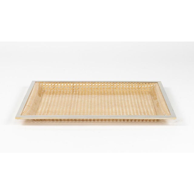 Vintage Serving Tray in Rattan and Chrome from Christian Dior, 1970s For Sale - Image 9 of 16