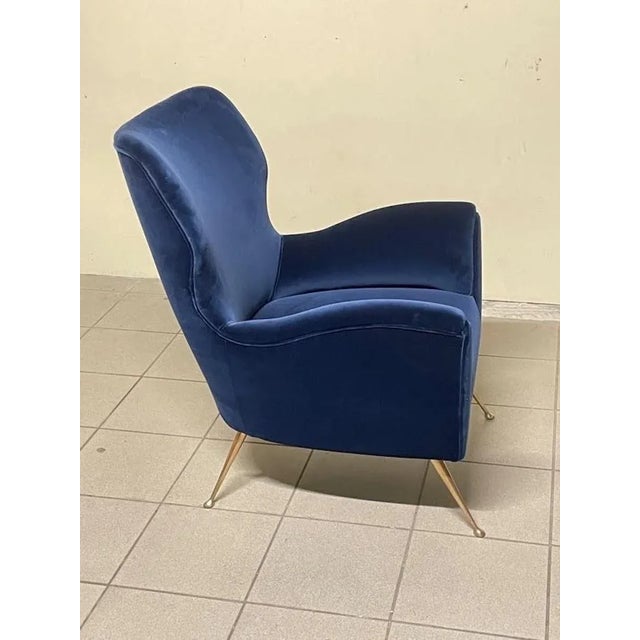 Vintage Lounge Chair in Blue Velvet, 1950s For Sale - Image 16 of 18