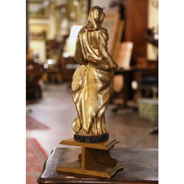 18th Century French Carved Giltwood & Polychrome "Mother and Child" With Base For Sale - Image 11 of 13