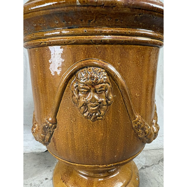 French Large French Anduze Garden Urn in Honey Brown Glaze For Sale - Image 3 of 7