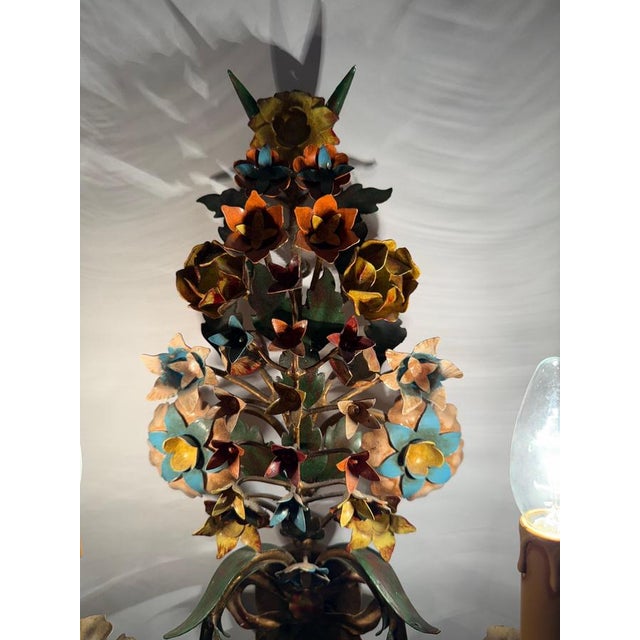 Hollywood Regency Floral Two-Armed Wall Lights, Italy, 1970s, Set of 2 For Sale - Image 3 of 18