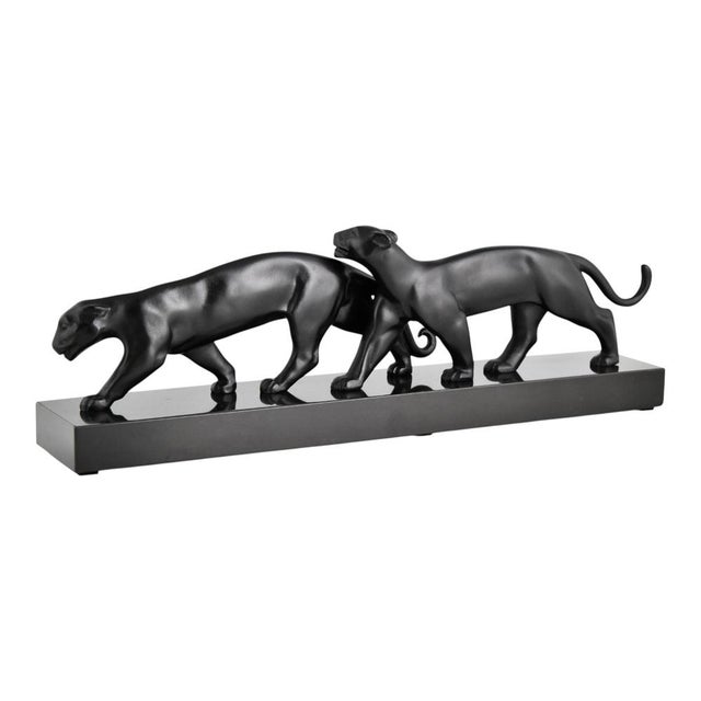 1930s Luc Alliot, Art Deco Panthers Sculpture, 1930, Bronze on Marble Base For Sale - Image 5 of 13