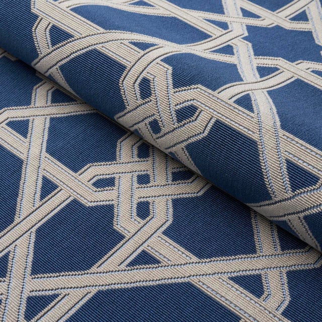 Schumacher SAMPLE - Schumacher x Mary Mcdonald Le Maroc Epingle Fabric In Blue For Sale - Image 4 of 4