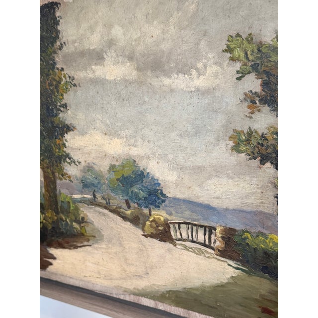 French Country French Landscape Oil on Board, Dated 1941 For Sale - Image 3 of 6