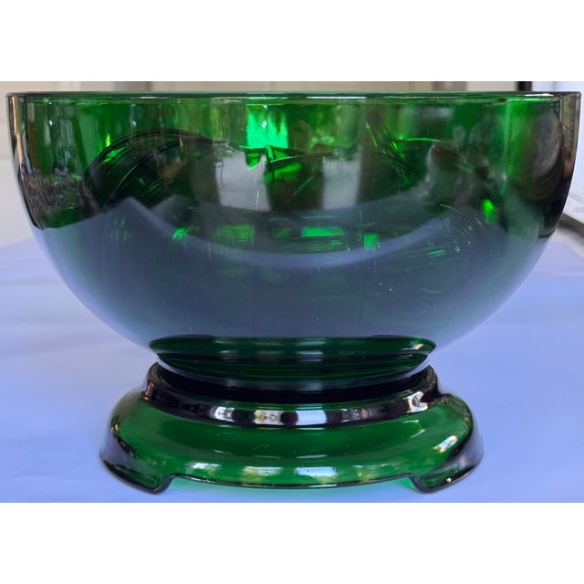 Mid-Century Anchor Hocking Hunter Green Glass Cache Pot or Punch Bowl Set - 12 Pieces For Sale - Image 16 of 18