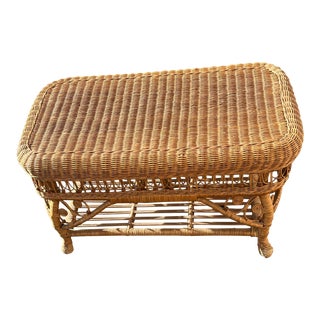 1970s Palm Beach Regency Wicker Fiddlehead Coffee Table in Style of Manner of Heywood Wakefield For Sale