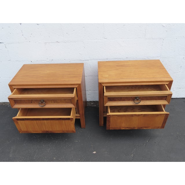 Basic Witz Mid Century Modern Burlwood Nightstands Bedside Tables a Pair 6577 For Sale - Image 9 of 15