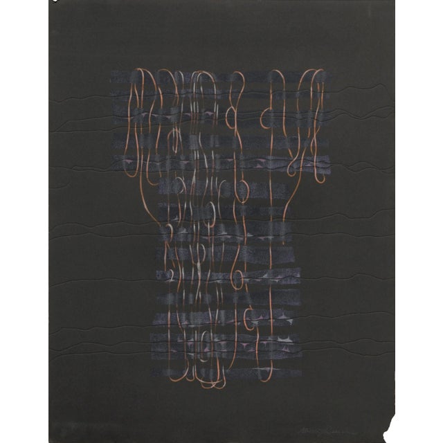 Drawing/Sketching Materials Patricia A. Pearce "Blue and Bronze Kimono" Abstract Pen and Ink Hand Augmented Collotype 1980s For Sale - Image 7 of 7