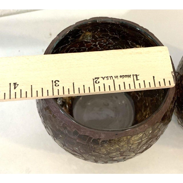 Handmade Amber Brown Mosaic Glass Votive or Tea Light Candle Holders BoHo For Sale In Panama City, FL - Image 6 of 7