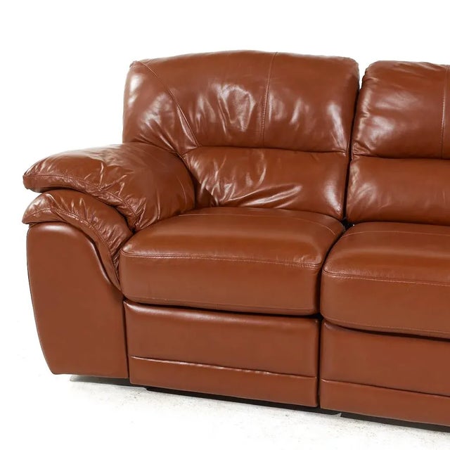 Natuzzi Style Brown Leather Modular Reclining Sofa For Sale - Image 9 of 11