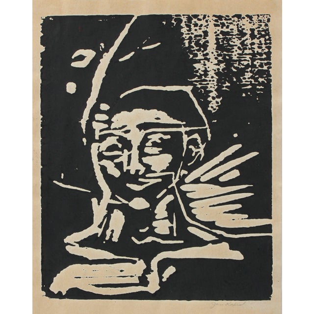 Expressionist Linocut Print Portrait Mid-Late 20th Century For Sale