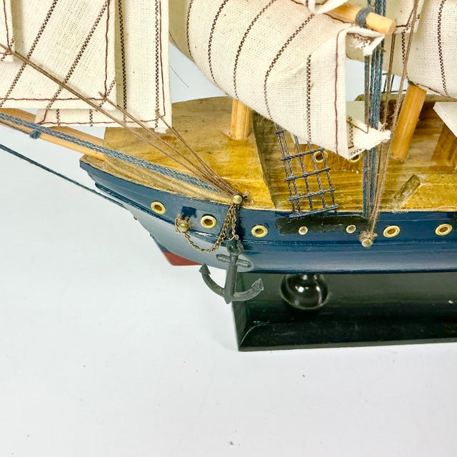 Mid 20th Century Mid-Century Nautical Coastal Boho Chic Wood Four Tall Mast Ship Model For Sale - Image 5 of 16