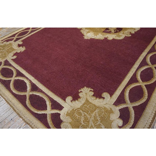 Mid 19th Century 1860s Red Burgandy Floral Medallion Antique English Axminster Rug 9' X 13' 3" Handwoven Wool Carpet For Sale - Image 5 of 6