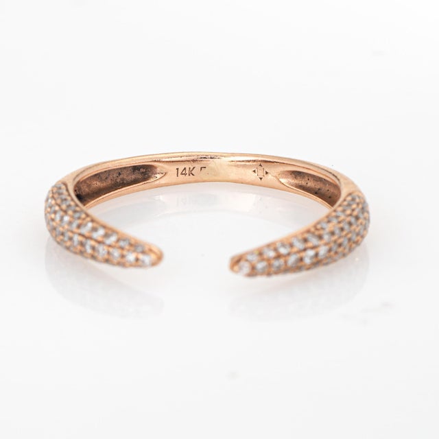 Metal Diamond Claw Ring Size 5.75 Open Pave Band 14k Rose Gold Estate Fine Jewelry For Sale - Image 7 of 7