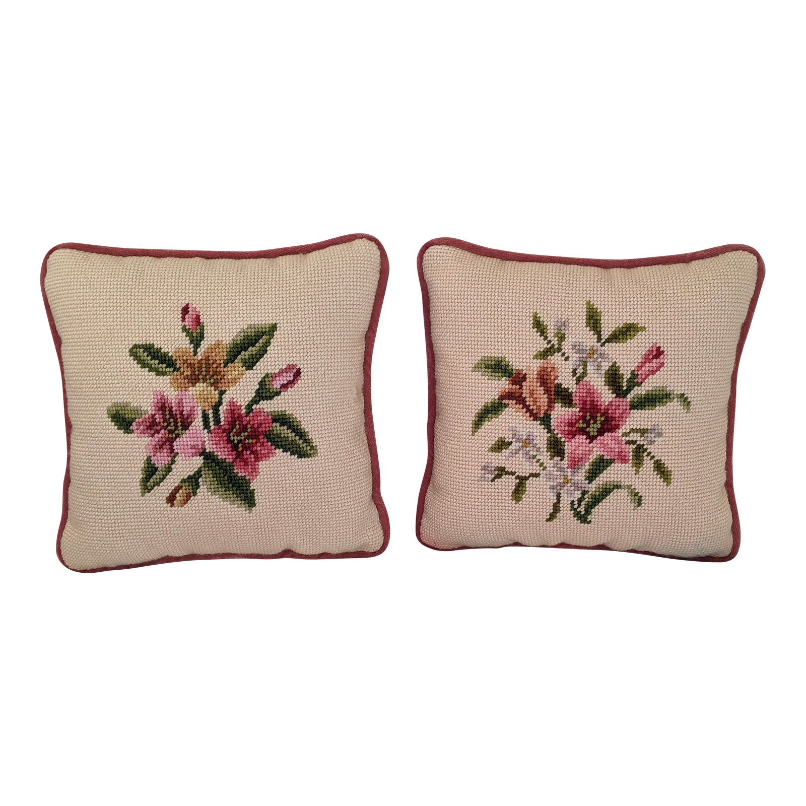 Vintage 1960s Botanical Floral Needlepoint Pillows a Pair Chairish