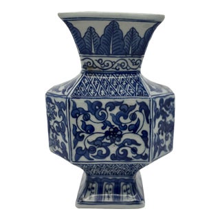 Antique Chinese Blue and White Floral & Dragon Zun Vase For Sale
