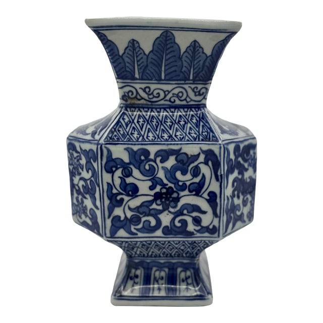 Antique Chinese Blue and White Floral & Dragon Zun Vase For Sale