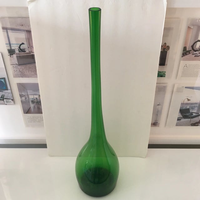 Antique Early 20th Century Translucent Green Long - Neck Hand - Blown Bottle For Sale - Image 10 of 10