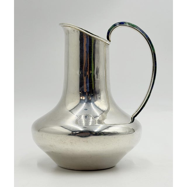 1960s Vintage Los Castillo Taxco Silver Plate, Malachite & Lapis Lazuli Water Pitcher For Sale - Image 5 of 18