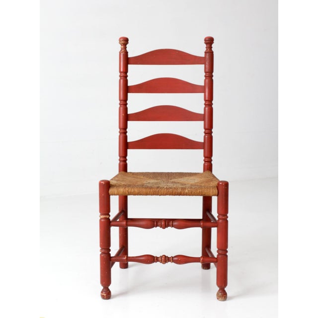 Vintage Red Ladder Back Rush Seat Chair For Sale - Image 4 of 18