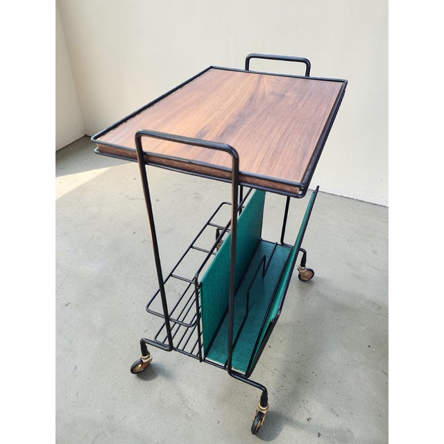 Black Side Table with Magazine Rack on Casters in Metal and Veneer, 1960s For Sale - Image 8 of 11