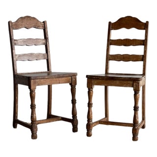 Antique Ladderback Scalloped Dining Chairs, Pair For Sale