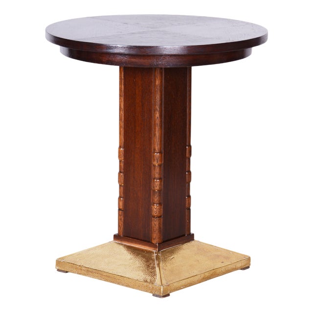 Small Art Deco Table in Oak and Brass, Czechia, 1920s For Sale