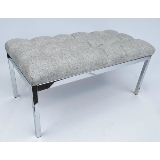 Vintage C.1970's Chrome Milo Baughman Attributed Bench, With Button Tufted Heather Grey Textile For Sale In West Palm - Image 6 of 13