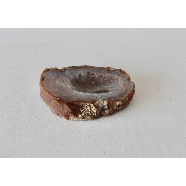Vintage Mid Century Polished Brown White Agate Ashtray Candy Dish Cashpot For Sale - Image 11 of 15