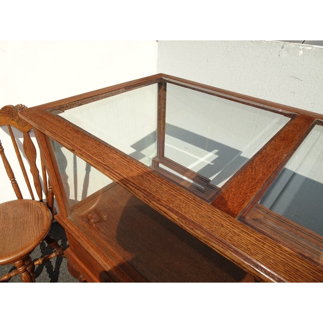 Large Vintage French Country Mercantile Store Display Case Floor Cabinet W Mirror Doors For Sale - Image 9 of 16