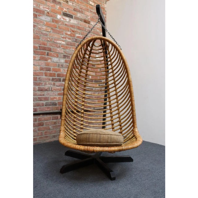 Vintage Bamboo and Rattan Hanging Parrot Chair With Cantilever Steel Frame For Sale - Image 15 of 18