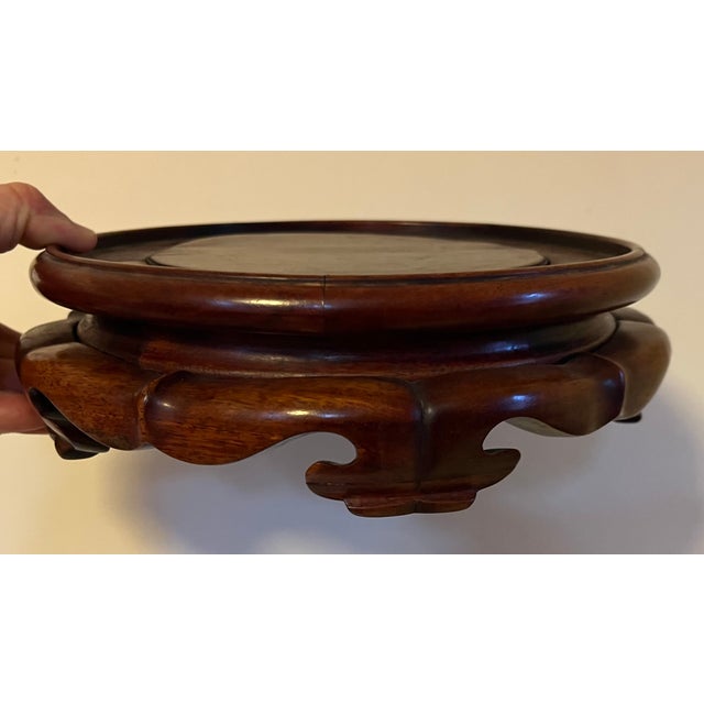 Mid 20th Century Large Chinese Export Carved Wood Display Stand or Base for a Porcelain Fish Bowl or Punch Bowl For Sale - Image 5 of 12