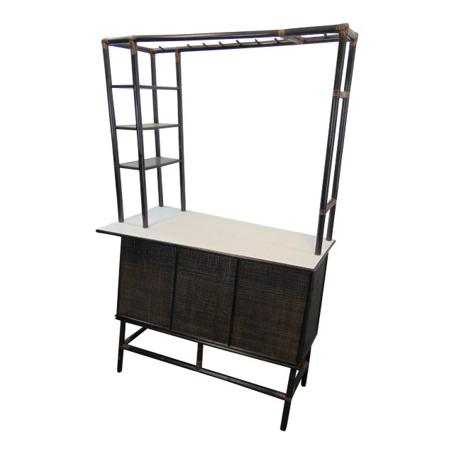 Mid Century Modern Rattan & Raffia Bar For Sale