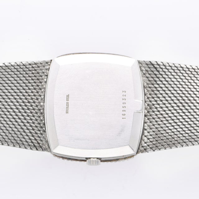 Blue Vintage Longines Opal Mosaic Dial 34mm Diamond Bezel 18k White Gold Watch For Sale - Image 8 of 14
