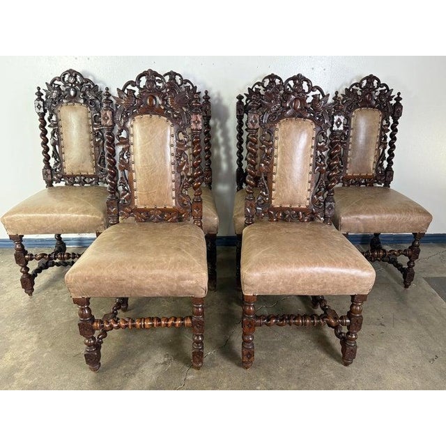 Brown Set of Six 19th C. Renaissance Revival Dining Chairs For Sale - Image 8 of 18