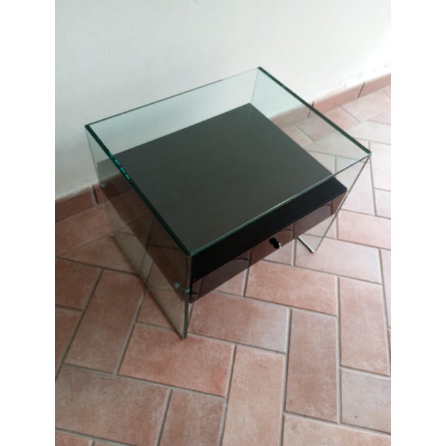 Secret Glass and Black Lacquered Wood Bedside Table, Italy, 1990s For Sale - Image 11 of 14