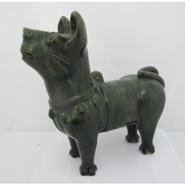 Ceramic Chinese Green Glazed Dog Han Style Pottery Tomb Guardian Sculpture For Sale - Image 7 of 13