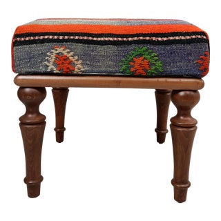 Traditional Kilim Upholstered Footstool For Sale