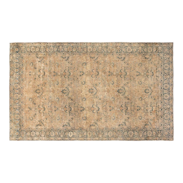 1900s Persian Kirman Cream, Beige and Blue Handwoven Wool Rug For Sale