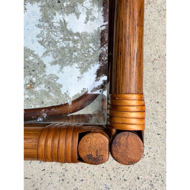 Tan Rattan Bamboo Side Tables Pair For Sale - Image 8 of 12